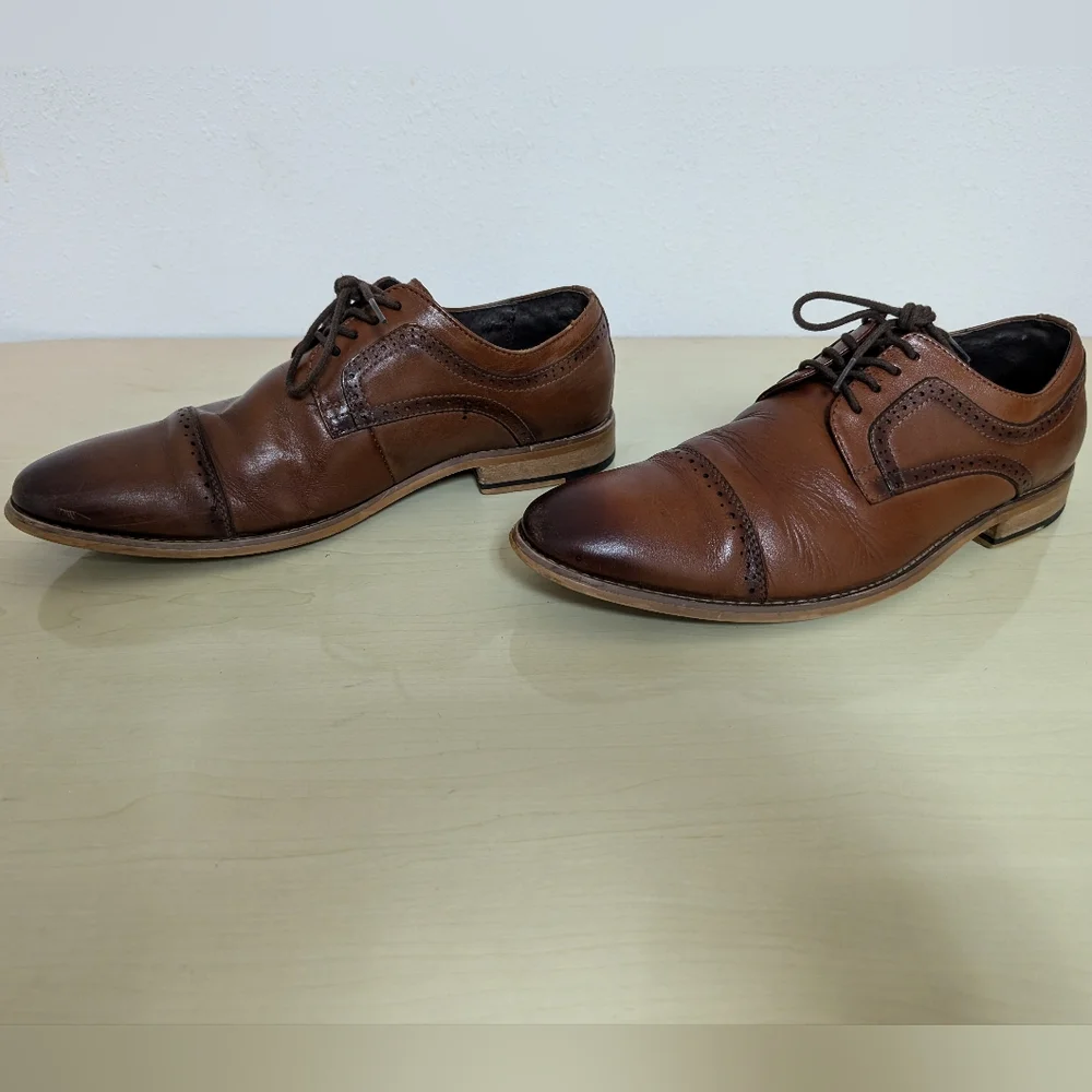Stacy Adams Dickinson 8M Cognac leather cap toe Oxford style lace up loafers - Picture 10 of 11